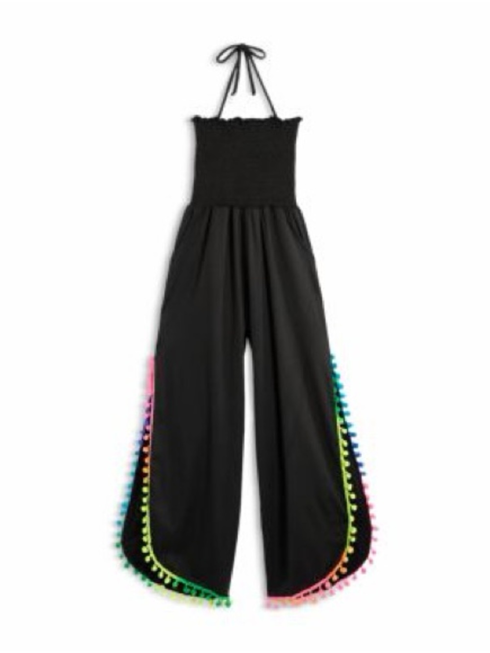 Peixoto Black Halter Jumpsuit with Rainbow Trim